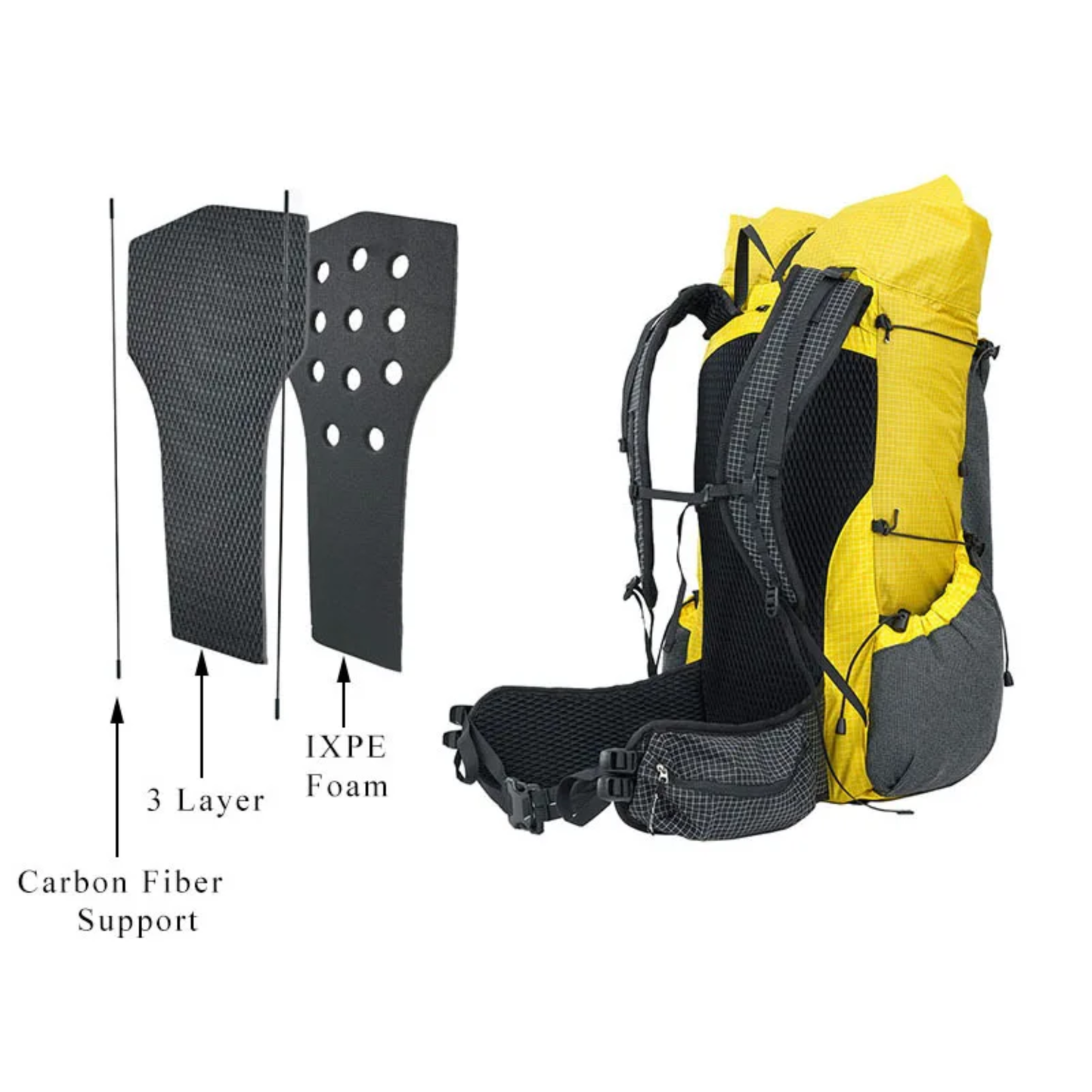 Lightweight DCF Backpack Large Portable Travel Hiking Yellow