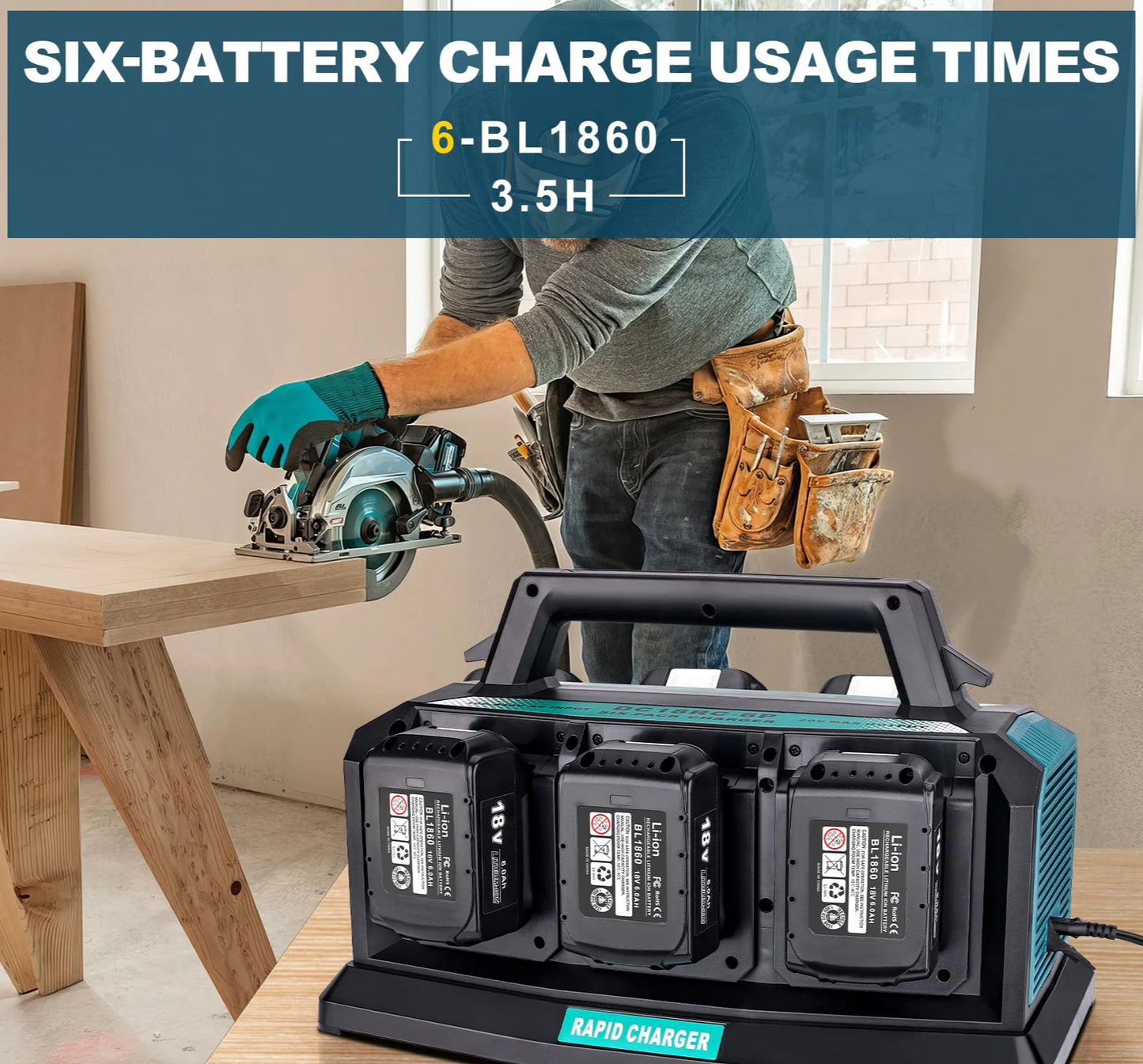 Multi-Battery Fast Charger Hub for Makita 18V Power Tool Packs