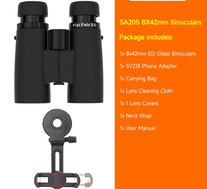 8x42 HD Binoculars with Flat-Field Optics for Outdoor Use