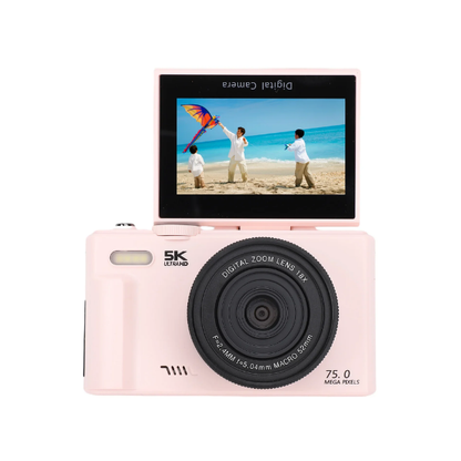 5K 75MP Vlogging Camera 18X Zoom Flip Screen with Flash