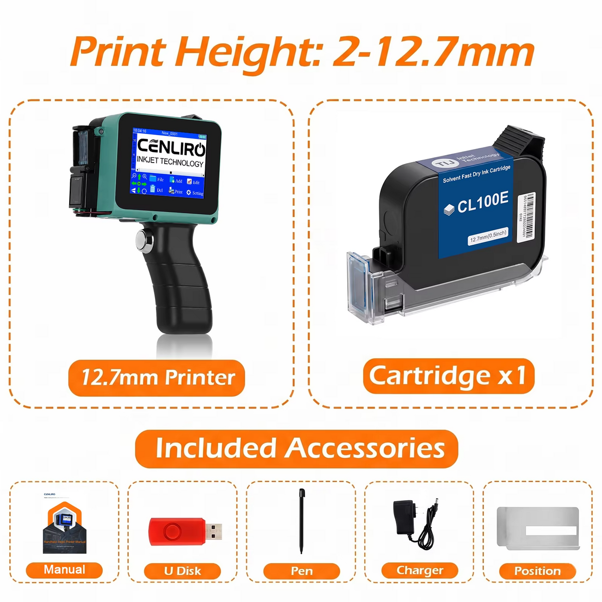 Mini Handheld Inkjet Printer 12.7mm Batch Date QR Barcode
