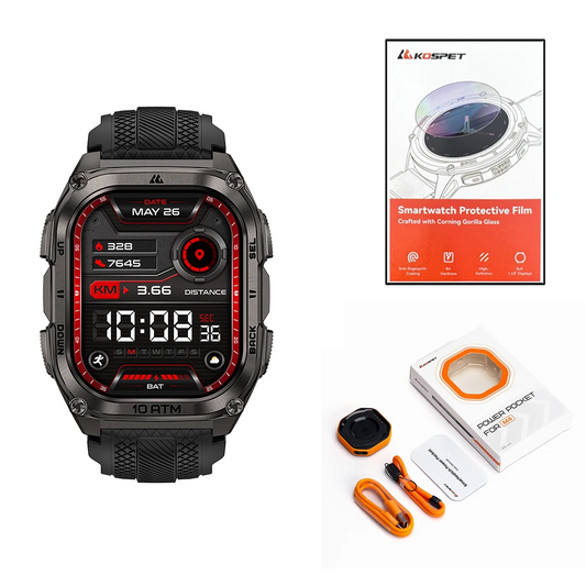Rugged Smartwatch Black GPS 24/7 Health Monitor