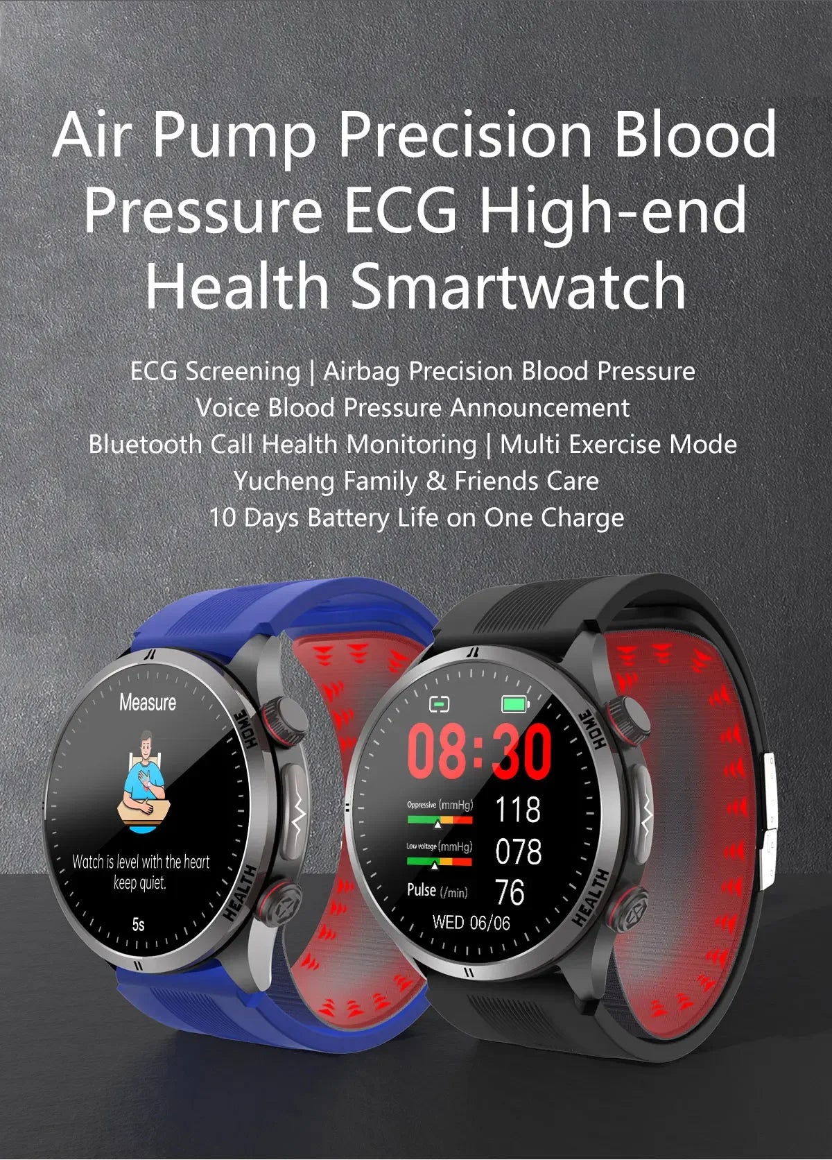 Red Smartwatch AI Blood Pressure Monitor