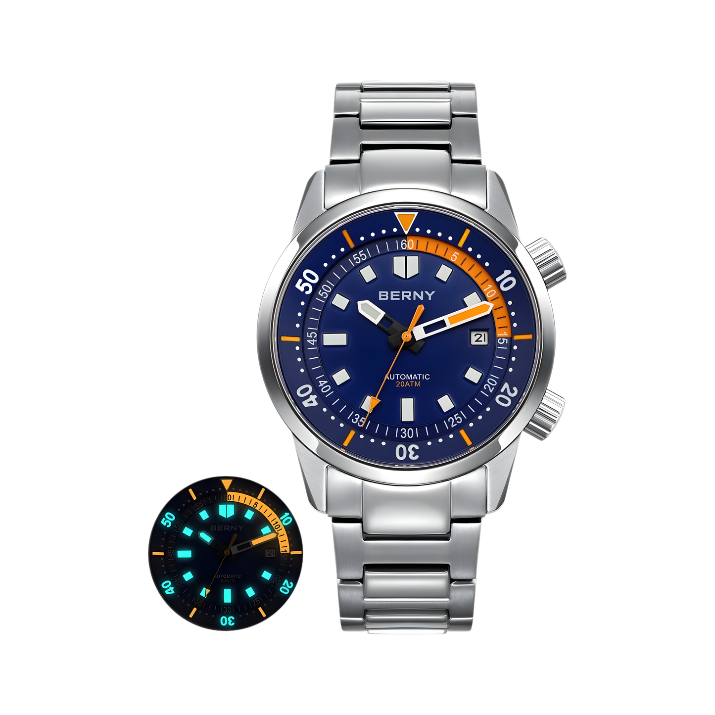 200M Waterproof Automatic Dive Watch with Blue Dial
