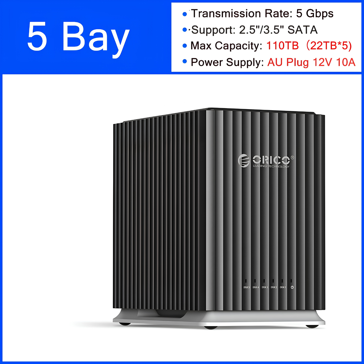 5 Bay SATA Hard Drive Dock USB-C External Storage