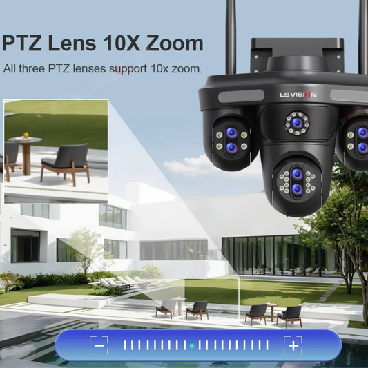 Outdoor 3 Screen Wireless Security Camera 10X Zoom 128G