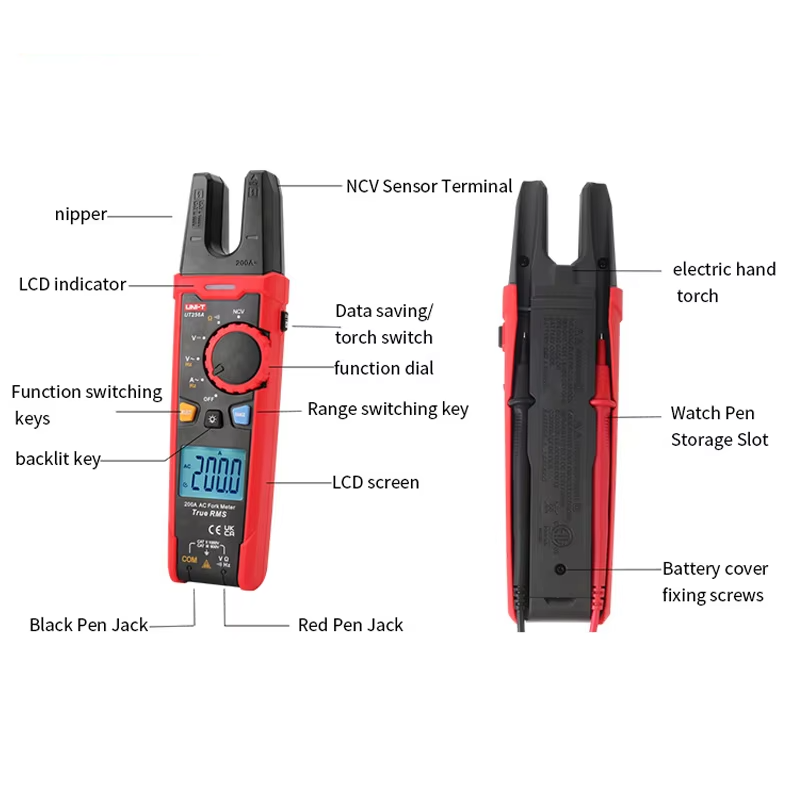 Fork Clamp Meter True RMS AC Ammeter Frequency Tester
