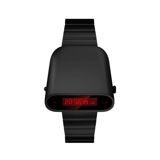 Vintage Metal Digital Watch Men Red Dial