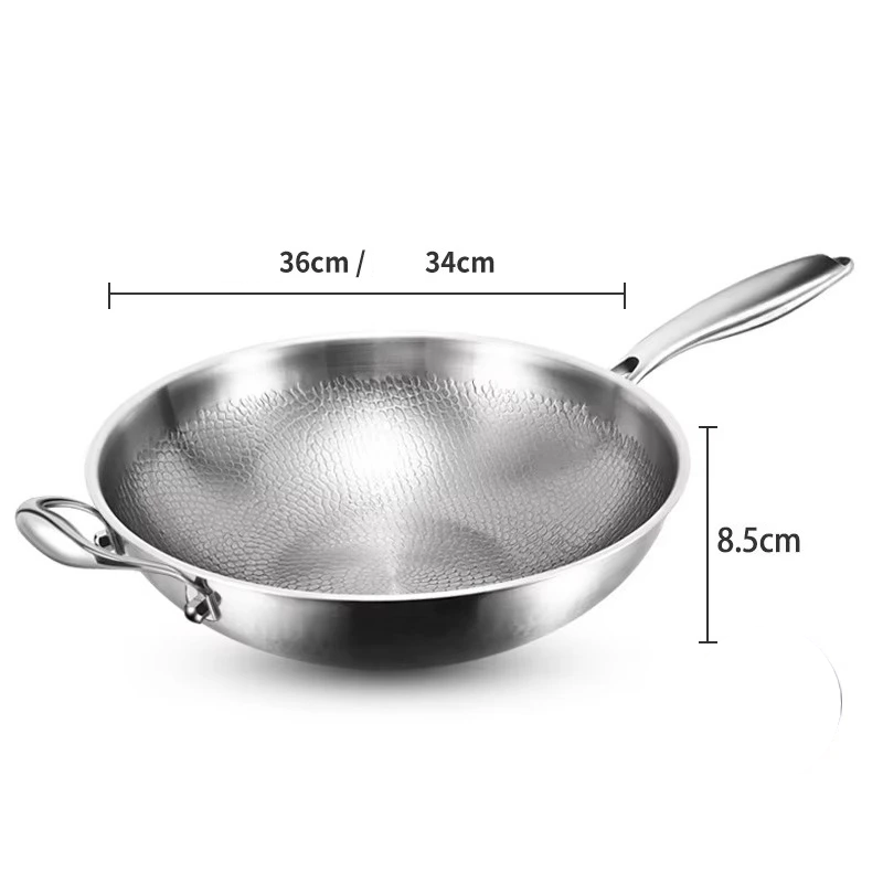 Lightweight 34cm Titanium Wok Hammered Surface Fry Pan