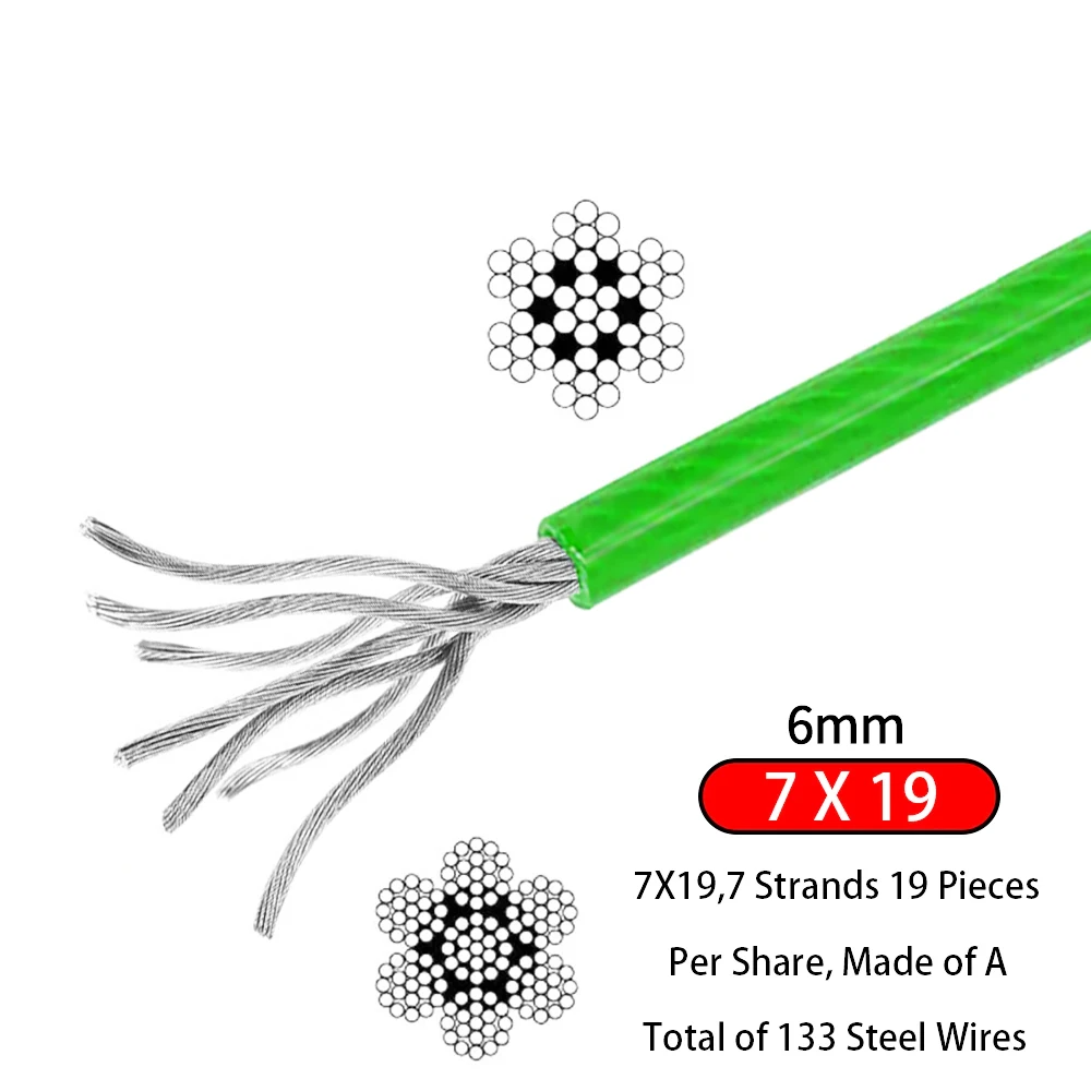 Green Plastic Coated Stainless Cable 50m 6mm