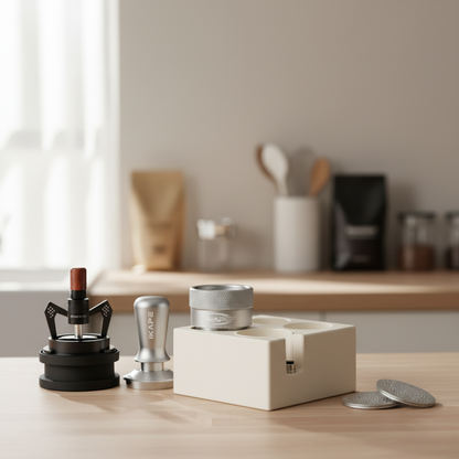 58.5mm Espresso Tamper Set with Knock Box Silver