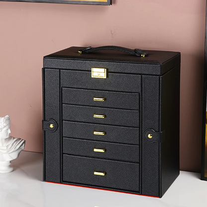 Large Black Jewelry Storage Box Five Layer Display Organizer