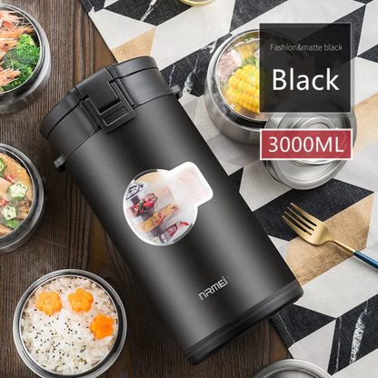 3000ML Large Capacity Thermal Bento Box Black