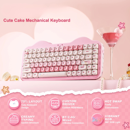 Wireless 75 Percent Mechanical Keyboard Hot Swap RGB Pink