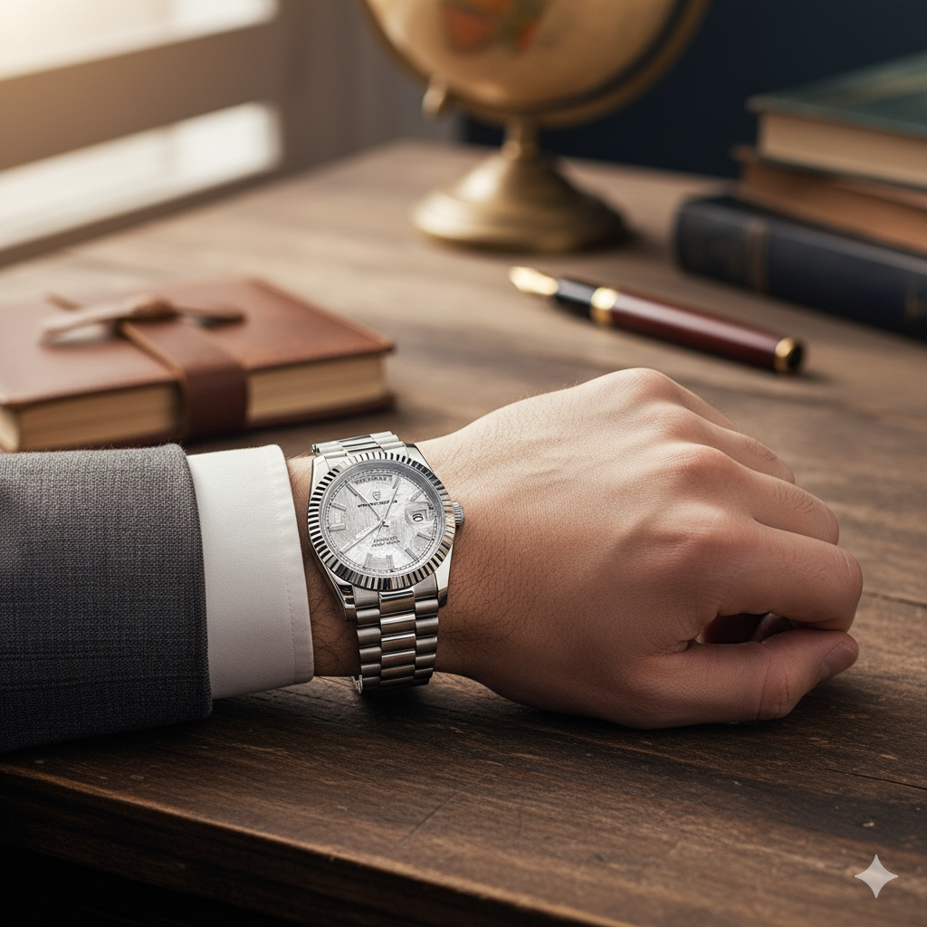Waterproof Mechanical Mens Wristwatch Silver White