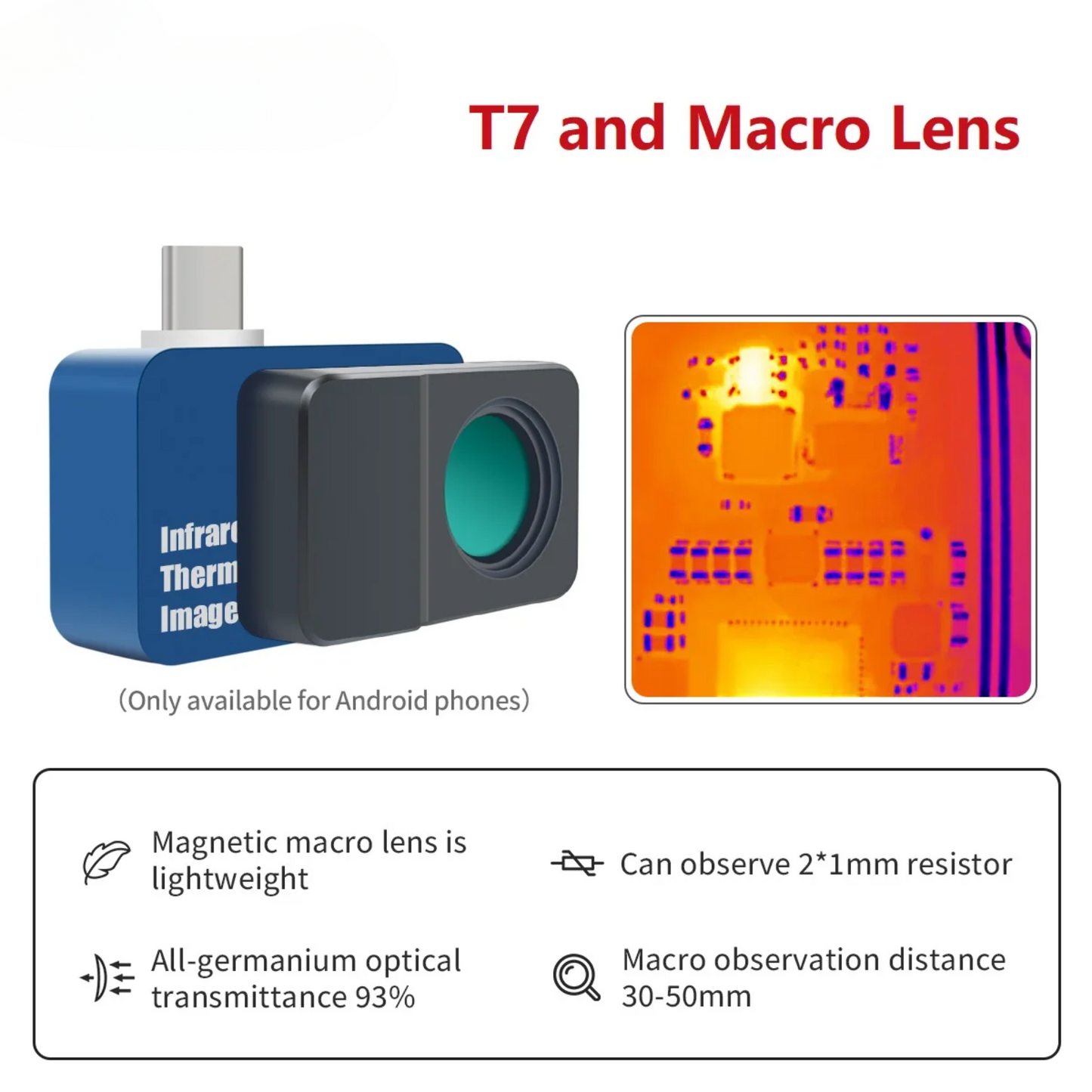 High Resolution Thermal Imager for Android with Macro Lens