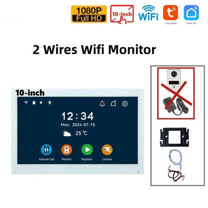 10 Inch 1080p Intercom Smart WiFi Doorbell Monitor No Camera Included