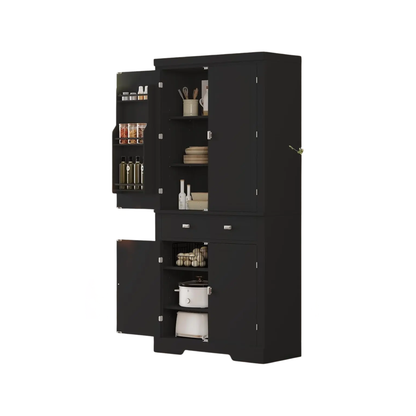 Black 72" Kitchen Pantry Storage Cabinet 6 Shelves