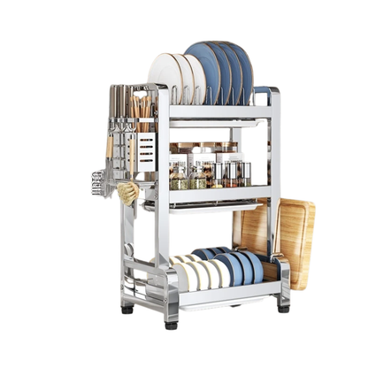 33cm 3 Tier Metal Dish Drainer Rack Countertop Organizer