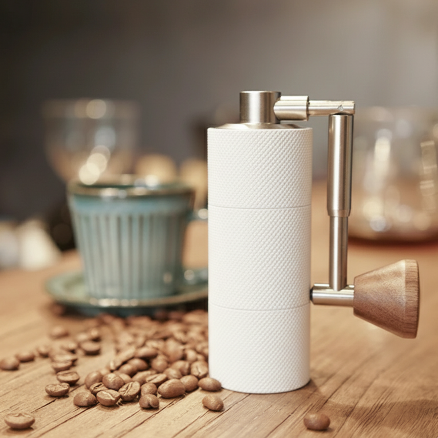 Portable Manual Coffee Grinder Adjustable Burr Mill White