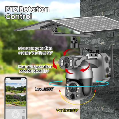 4K Solar PTZ Security Camera 10MP WiFi with 32GB