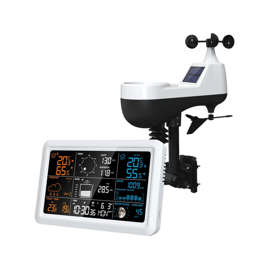 White Wireless Weather Station with Solar Sensor and Forecast