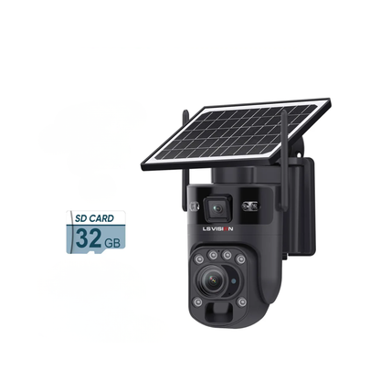 4G Solar PTZ Security Camera 6K 12MP 20X Zoom 32GB Black