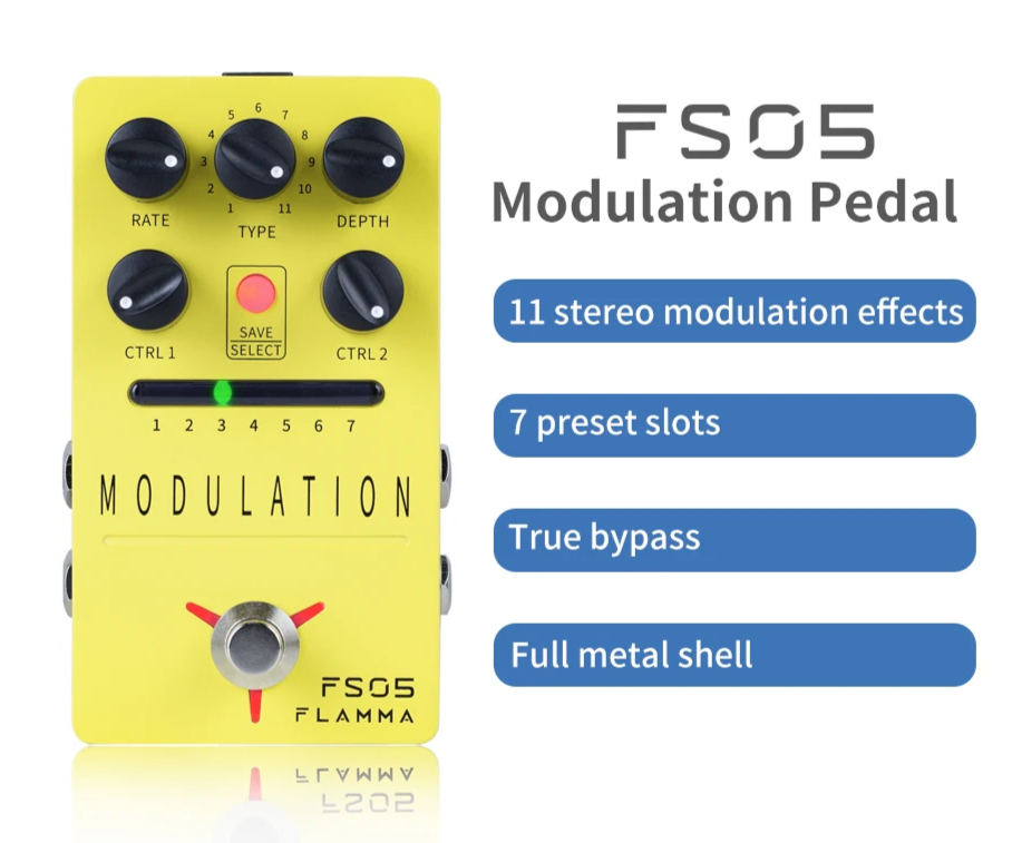 Stereo Digital Guitar Effects Pedal with 11 Modulation Modes