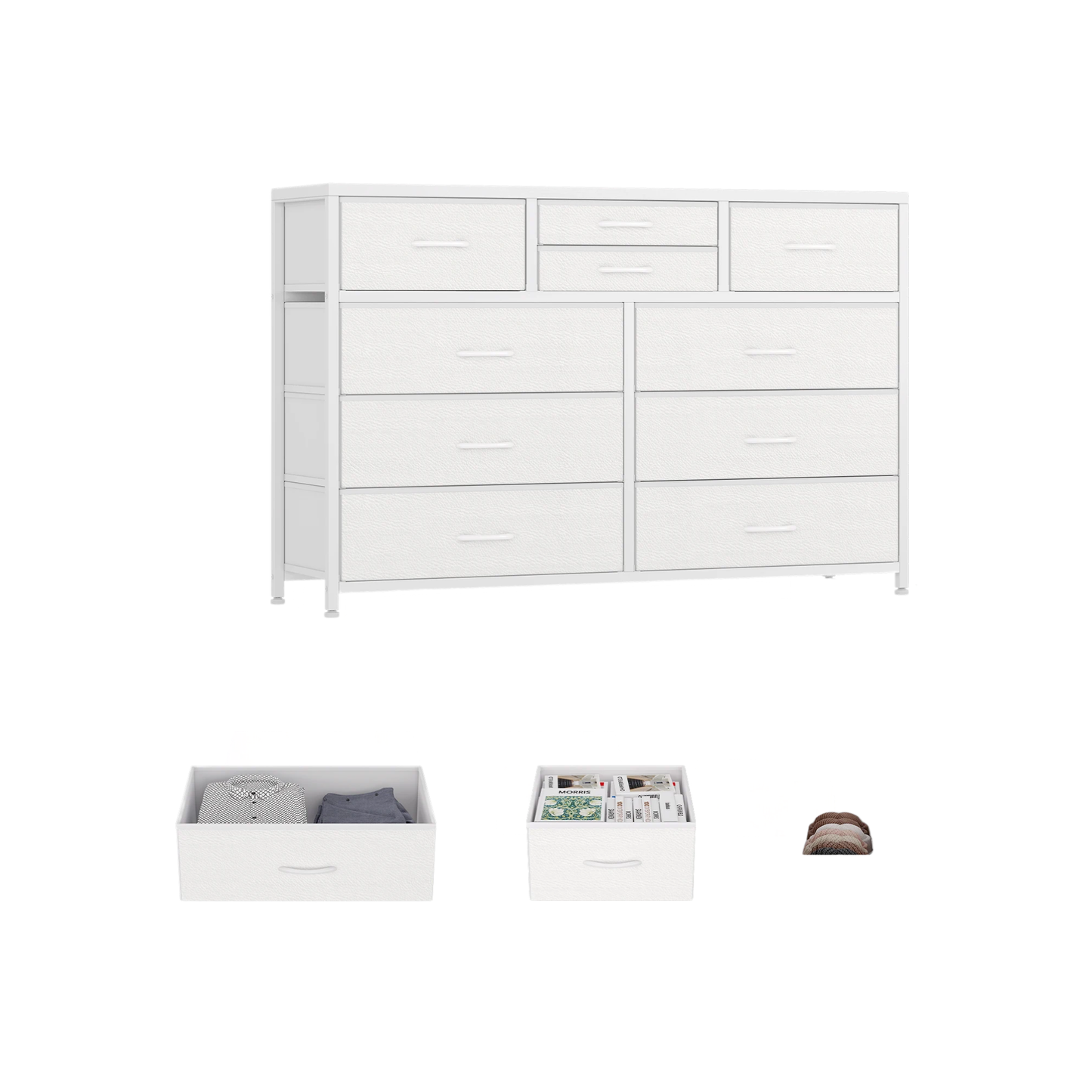 Lightweight 10 Drawer Fabric Dresser Organiser White