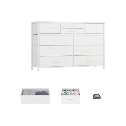 Lightweight 10 Drawer Fabric Dresser Organiser White