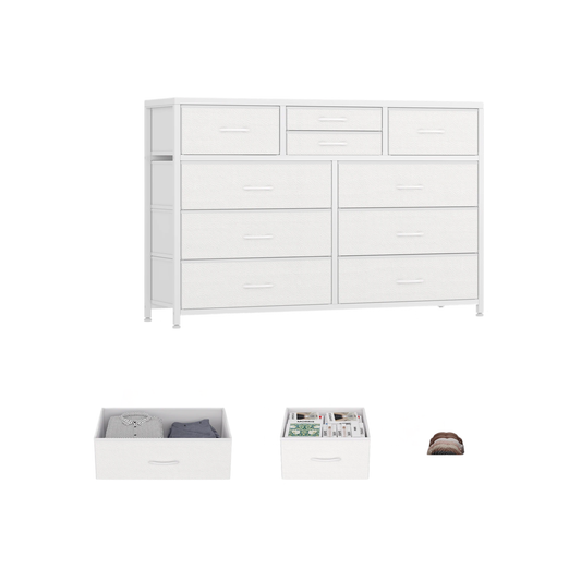 Lightweight 10 Drawer Fabric Dresser Organiser White