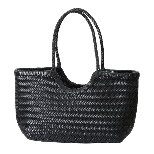 Large Black Leather Shoulder Tote Bag for Women