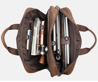 Coffee Leather Business Laptop Bag 17" with Shoulder Strap