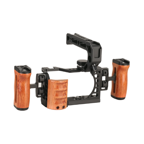 Camera Cage Rig with Wooden Handle for Sony A6000 Series