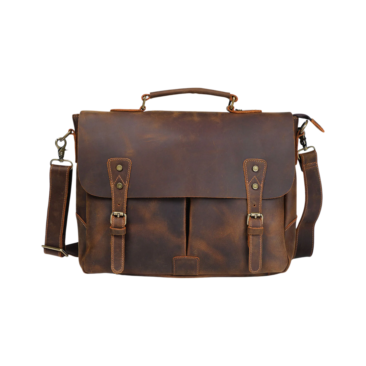 14" Dark Brown Leather Laptop Messenger Bag