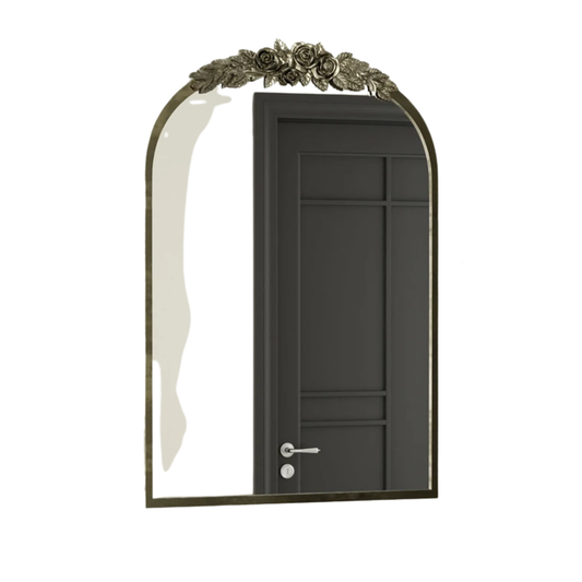 Large Baroque Arched Wall Mirror Vintage Brass Frame
