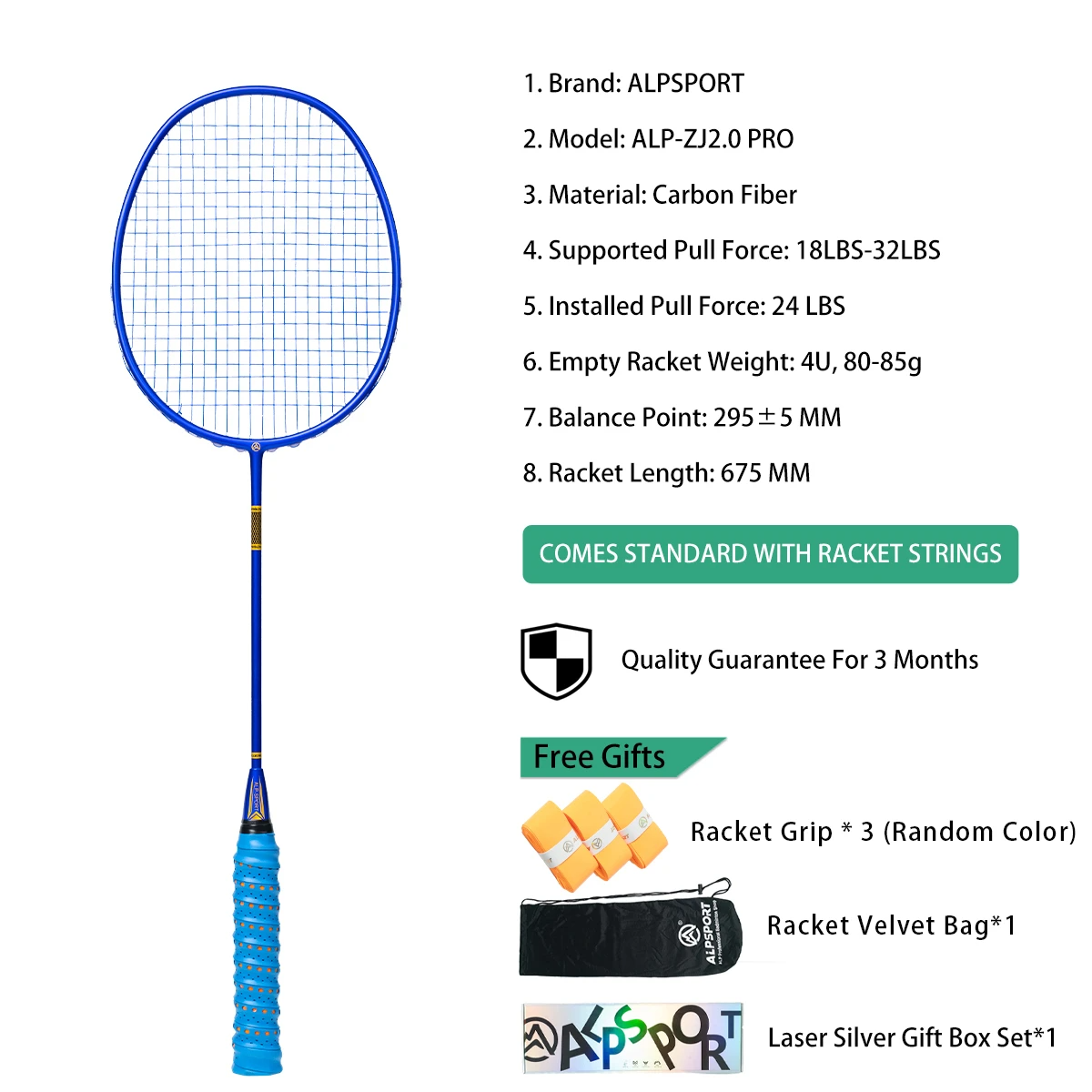 Ultra Light 4U Carbon Badminton Racket 85g Blue Box
