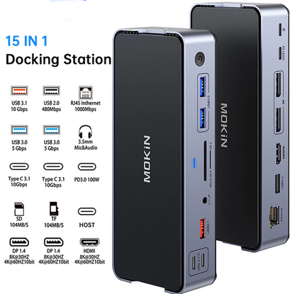 15 in 1 USB-C Docking Station with 8K HDMI and PD