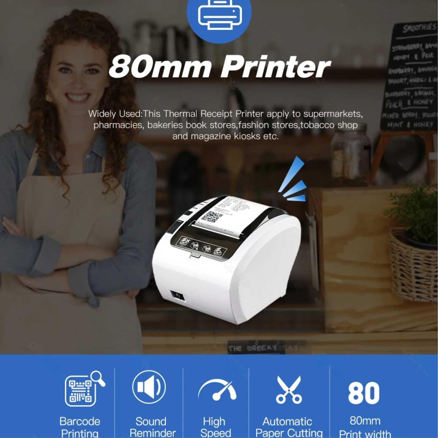 POS Receipt Printer Desktop 80mm USB LAN Serial WiFi