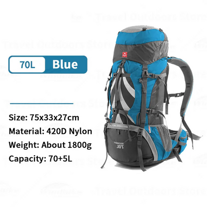 70L Waterproof Hiking Backpack with Rain Cover Blue