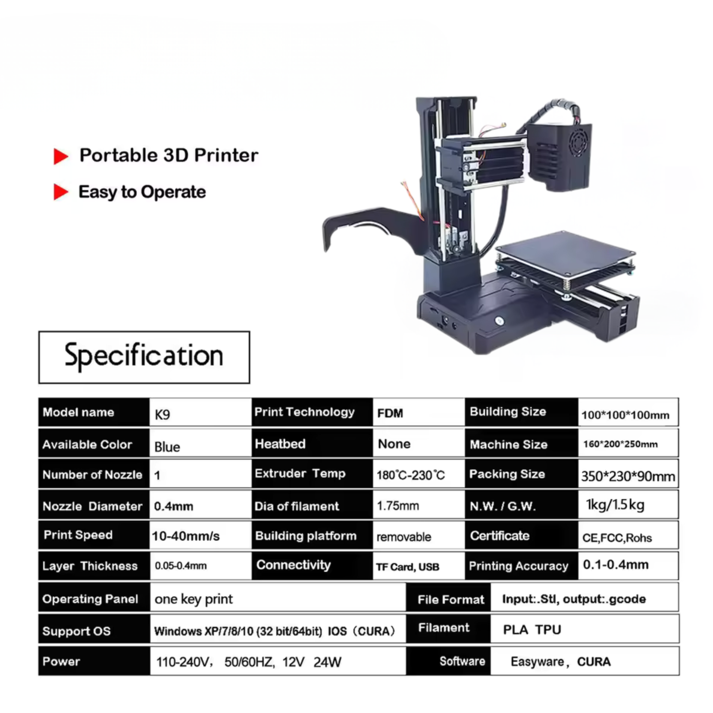 Mini 3D Printer Entry Level FDM Machine for DIY Projects