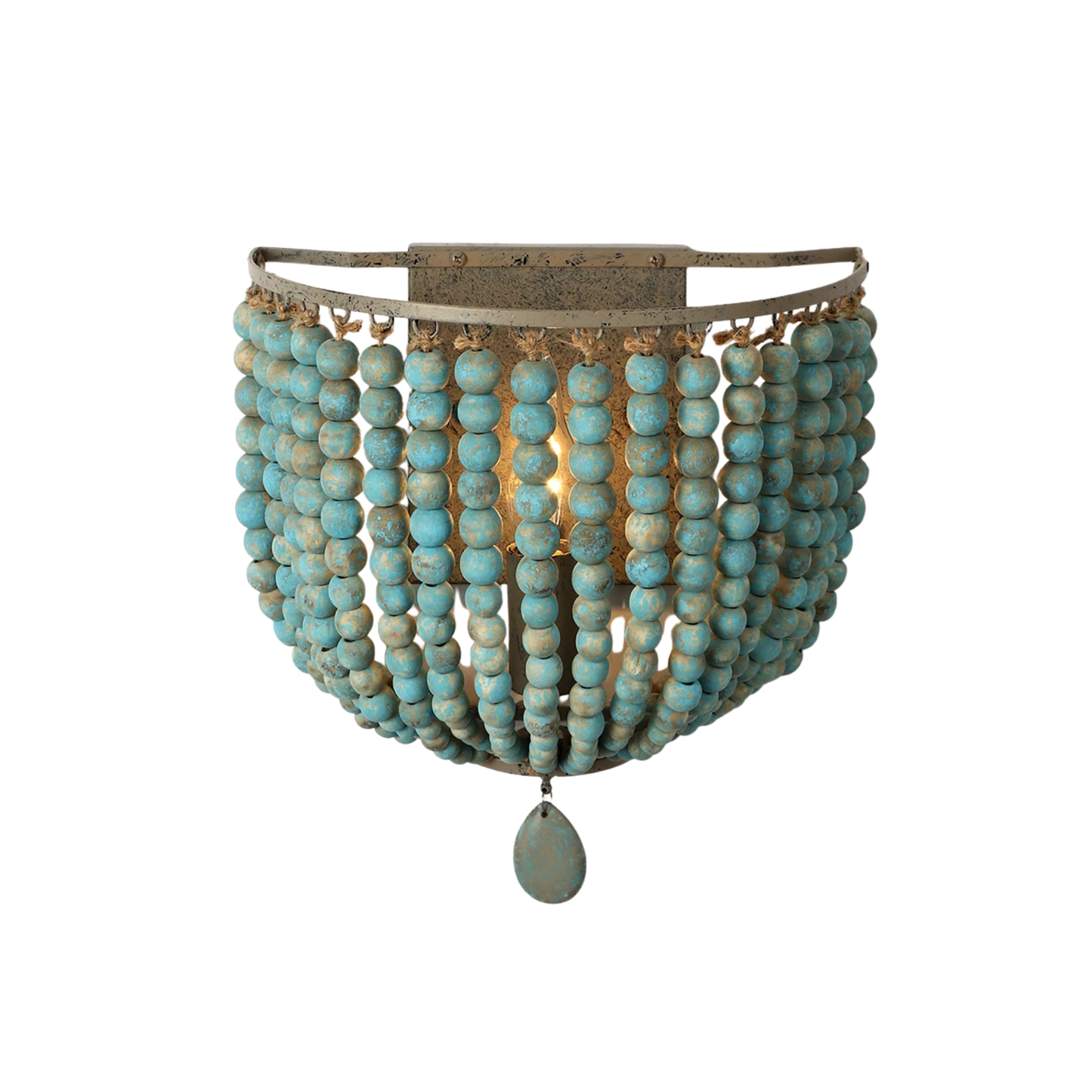 Retro Blue Wooden Bead Wall Lamp E14 2 Pack