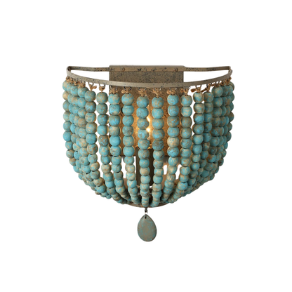 Retro Blue Wooden Bead Wall Lamp E14 2 Pack