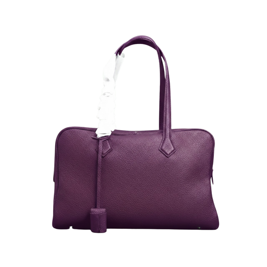Compact Fashion Handbag Purple 29cm Leather Bowling Bag