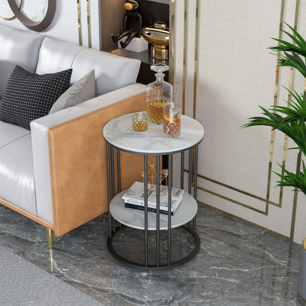 Modern Round Side Table Black Marble Finish
