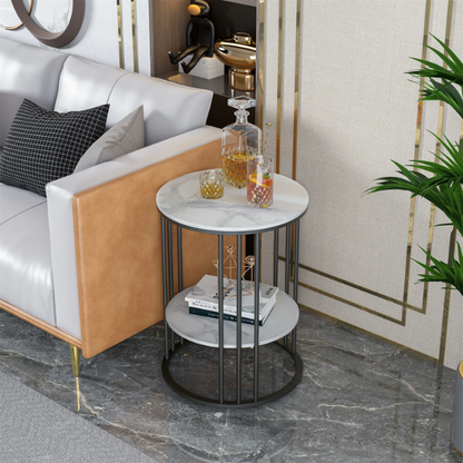 Modern Round Side Table Black Marble Finish