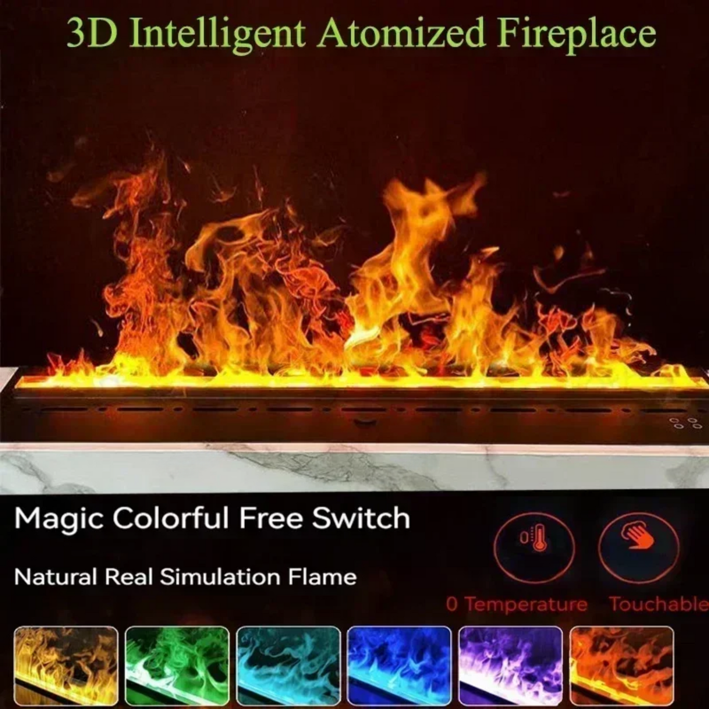 800mm 3D Atomizing Fireplace with Multi-Color Flames