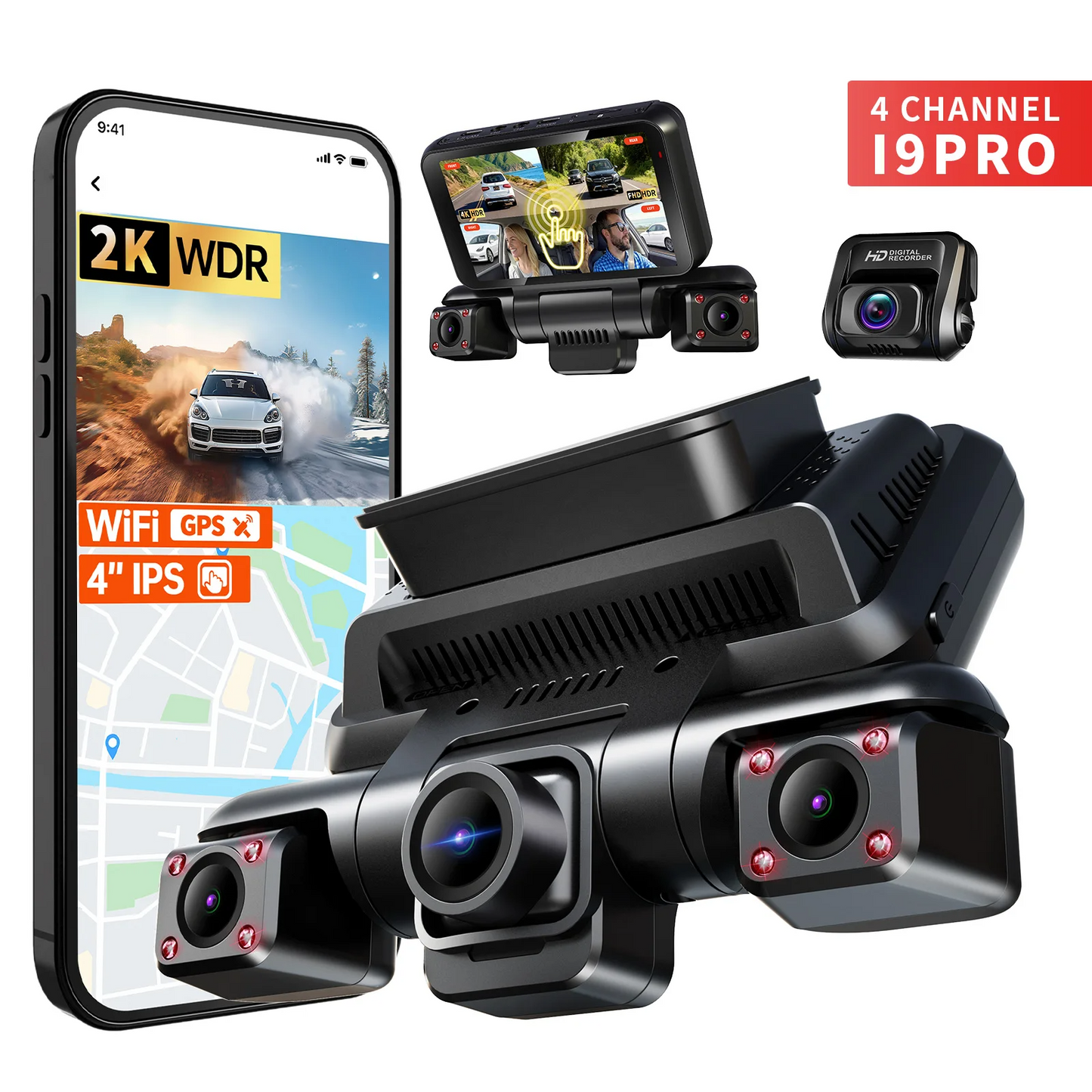 4K Four Channel Dash Cam with WiFi GPS Touchscreen