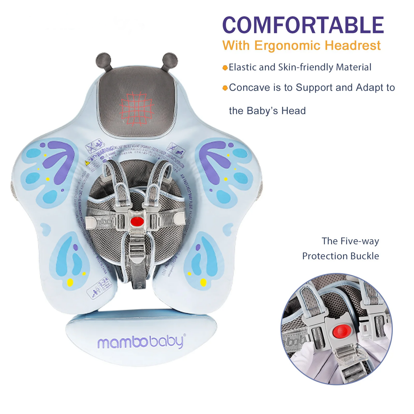 Safe Baby Swim Ring with Adjustable Support Deep Blue
