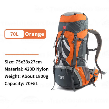 Durable 70L Outdoor Adventure Backpack Orange